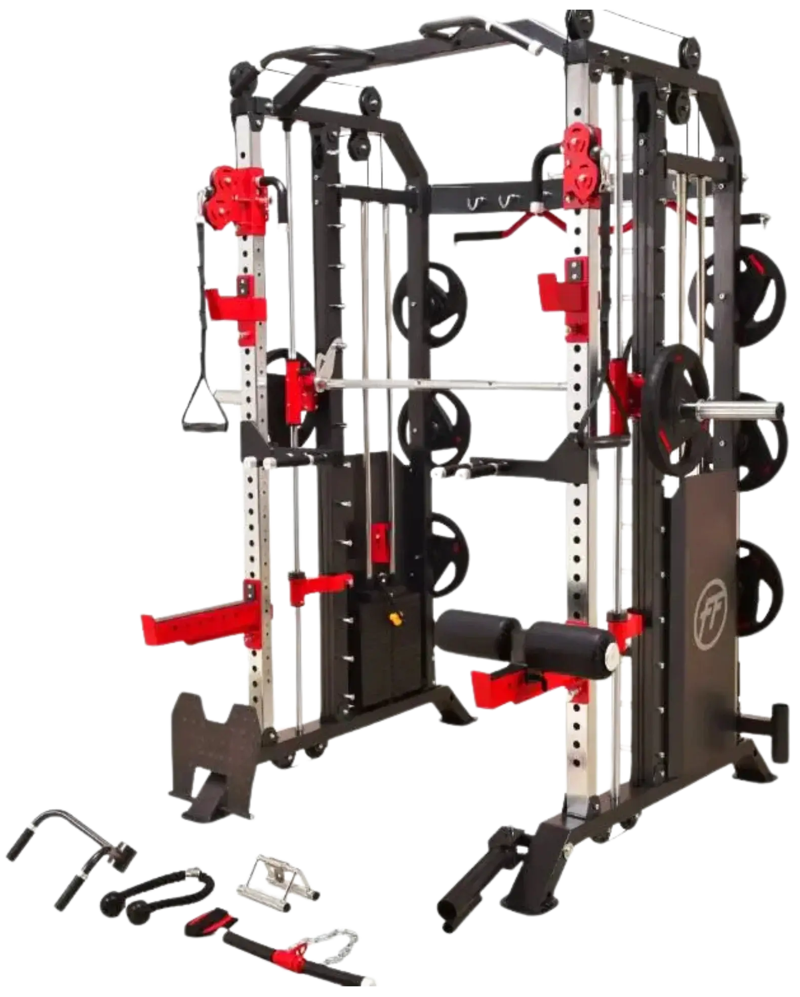 French Fitness FSR50 All-in-One Home Gym Smith Machine + Dual Cable Rack (New)